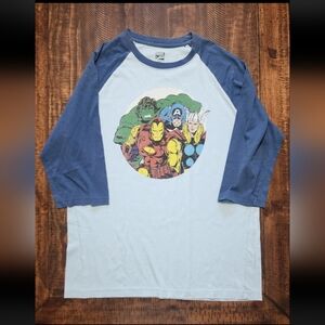 Marvels The Avengers 3/4 Sleeves Mens T-Shirt  w/Circle 70s Style Big 4 Size XL